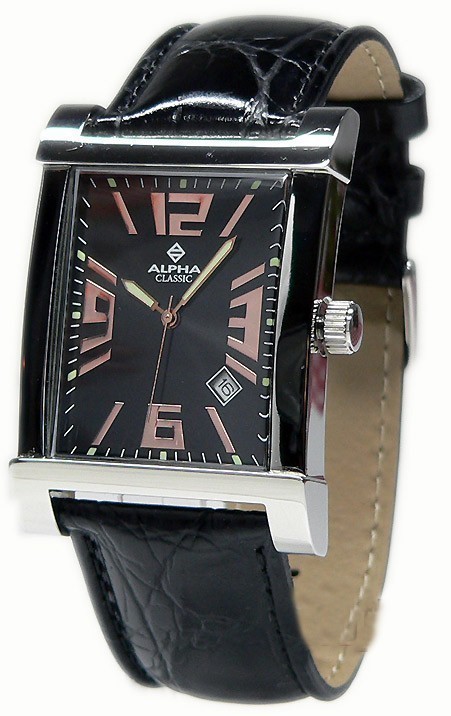 Alpha Classic elegante Herrenuhr Armbanduhr mit Lederband AS184-F