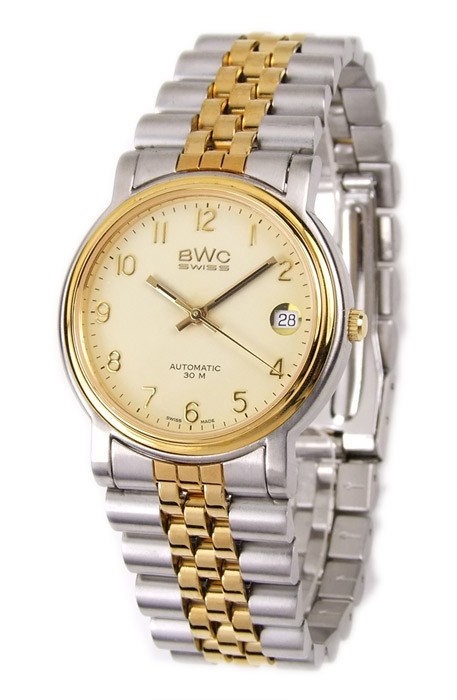 BWC Swiss Automatik Herren Armbanduhr Bicolor Gold IP 753.6415.2.3