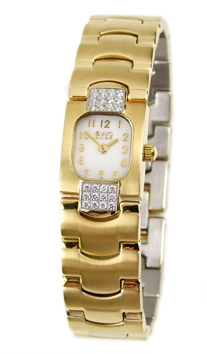 BWC Swiss Made Damen Armbanduhr Saphirglas Gelbgold IP mit Besatz 20154.51.01