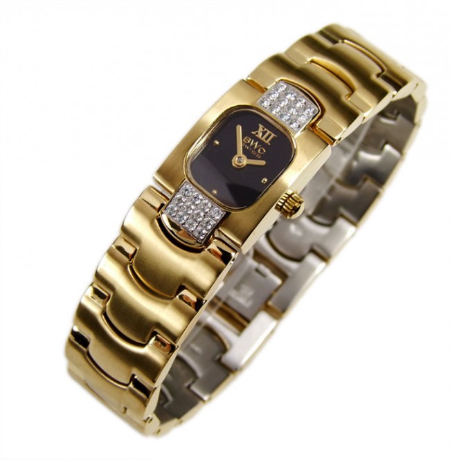 BWC-Swiss-Made-Damen-Armbanduhr-Saphirglas-Gelbgold-IP-mit-Besatz-20154-51-03